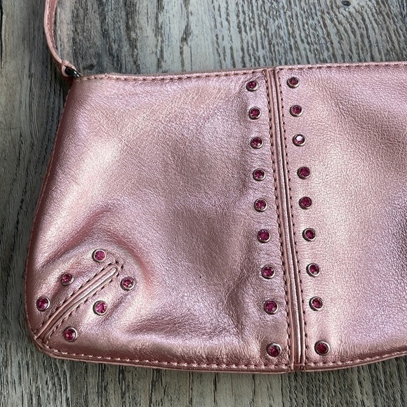 Michael by Michael Kors Mini Pink Metallic Leather and Rhinestone Wristlet Purse - Picture 2 of 9